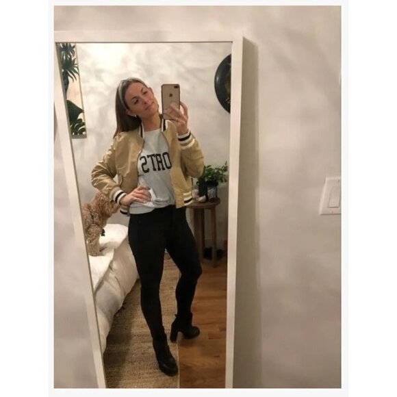 Samantha Sipos Stripe Rib Knit Bomber Jacket in Sand Small - Picture 9 of 13